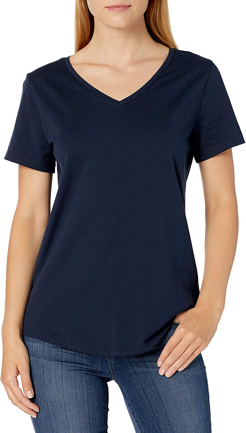 Essentials Women's Classic-Fit 100% Cotton Short-Sleeve V-Neck T-Shirt (Available in Plus Size), Pack of 2 - Image 6